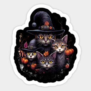 Halloween Cats in Hats with Pumpkins Sticker